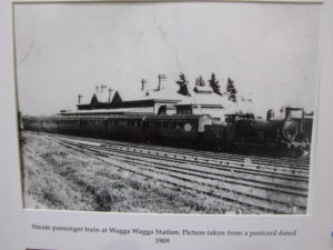 Steam passenger train at Wagga Wagga Station. Picture taken from a postcard dated 1909